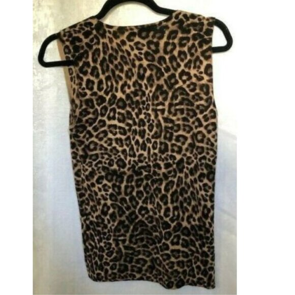 Saks Fifth Avenue Cashmere Leopard Print Shell Top Brown Sleeveless L - Picture 3 of 7